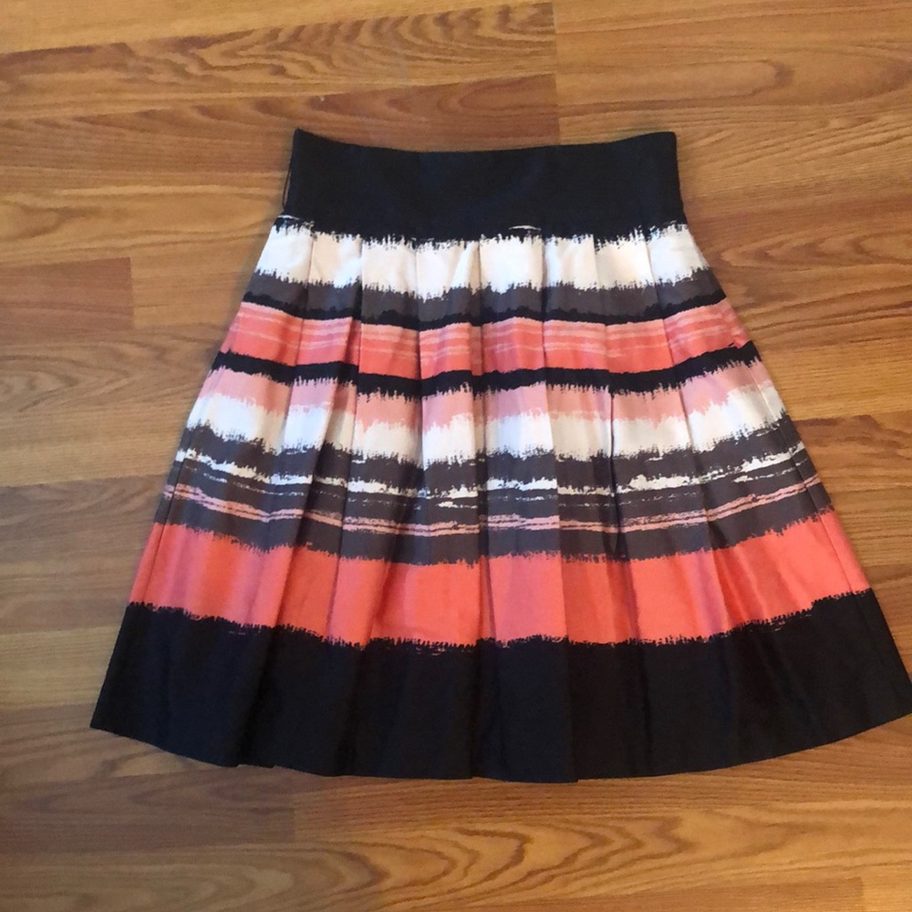 H&M Black, White and Coral Stripe A-Line Skirt